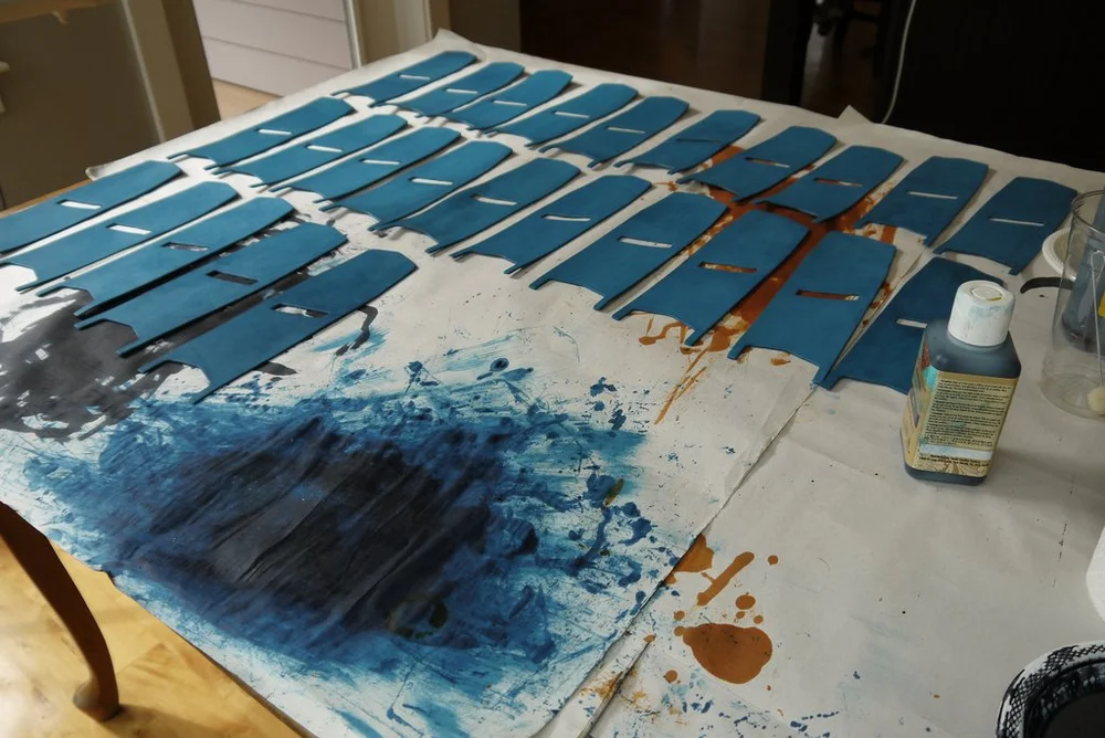 Blue dye on cut panels